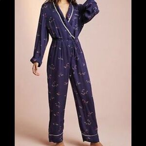 Anthropologie Floreat Pajama Jumpsuit Bird Print Jumpsuit S